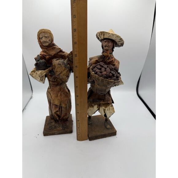 Mexican Folk Art Corn Husk Figurines Man & Woman Market Scene 12” Pair - Picture 10 of 11